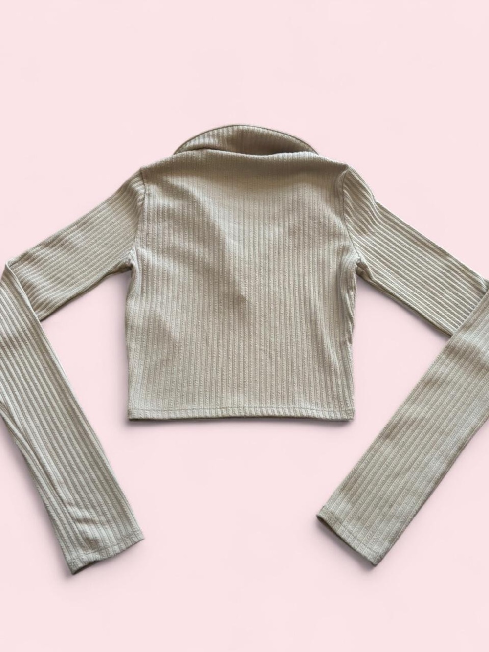 Hollister Beige Ribbed Collared Long Sleeve Top - Picture 2 of 3